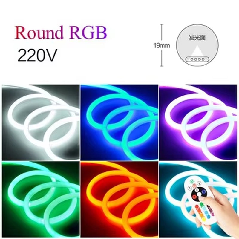 1M Flexible Neon Light Strips 220V LED Lamp 120Leds/M RGB Waterproof Cold-Proof Soft with EU Plug Outdoor Lighting Home Decor