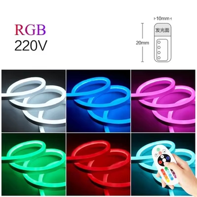 1M Flexible Neon Light Strips 220V LED Lamp 120Leds/M RGB Waterproof Cold-Proof Soft with EU Plug Outdoor Lighting Home Decor